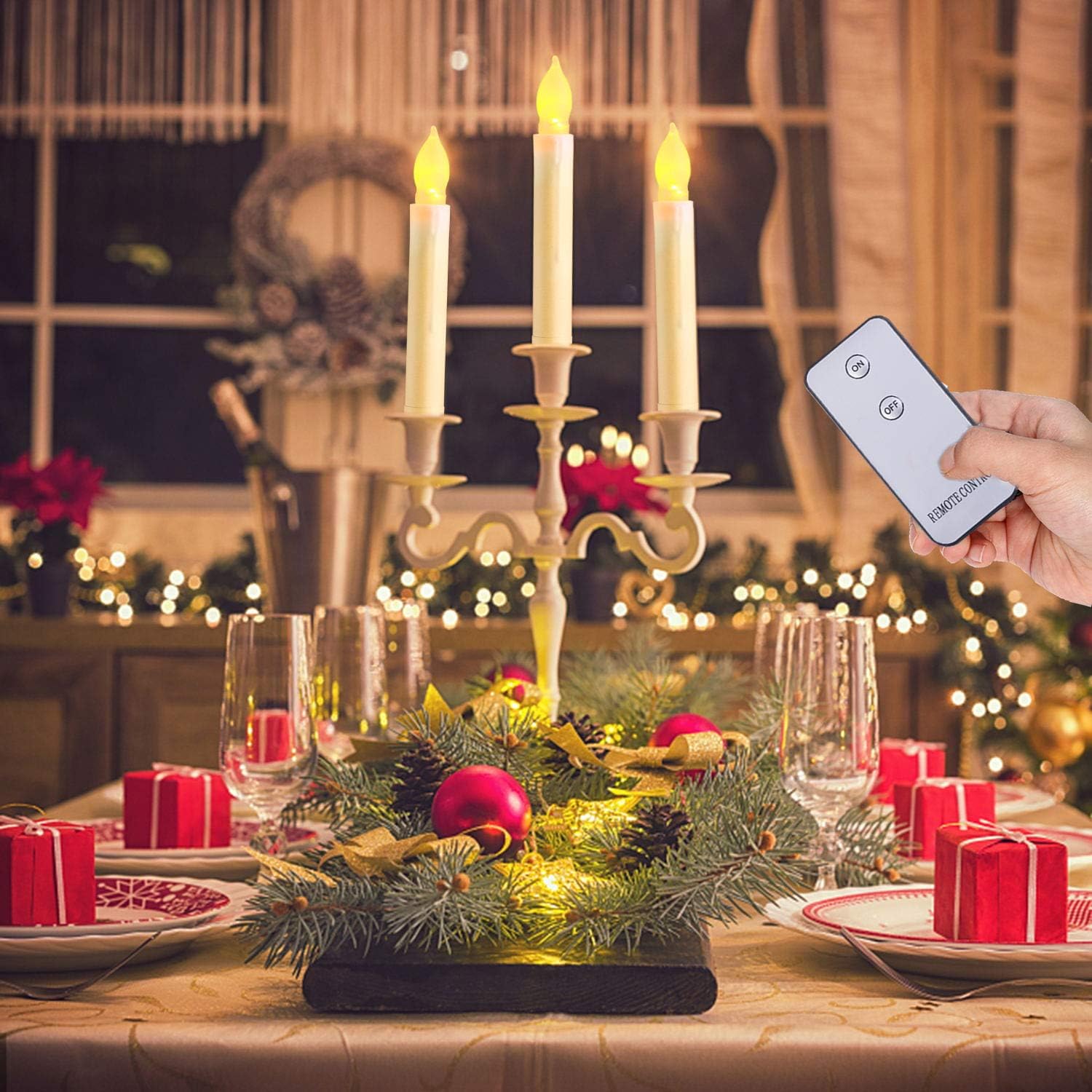 Raycare LED Flameless Taper Candles Battery Operated with Remote, Flameless Taper Window Candles Flickering Warm White Light, Set of 12 Fake Candles