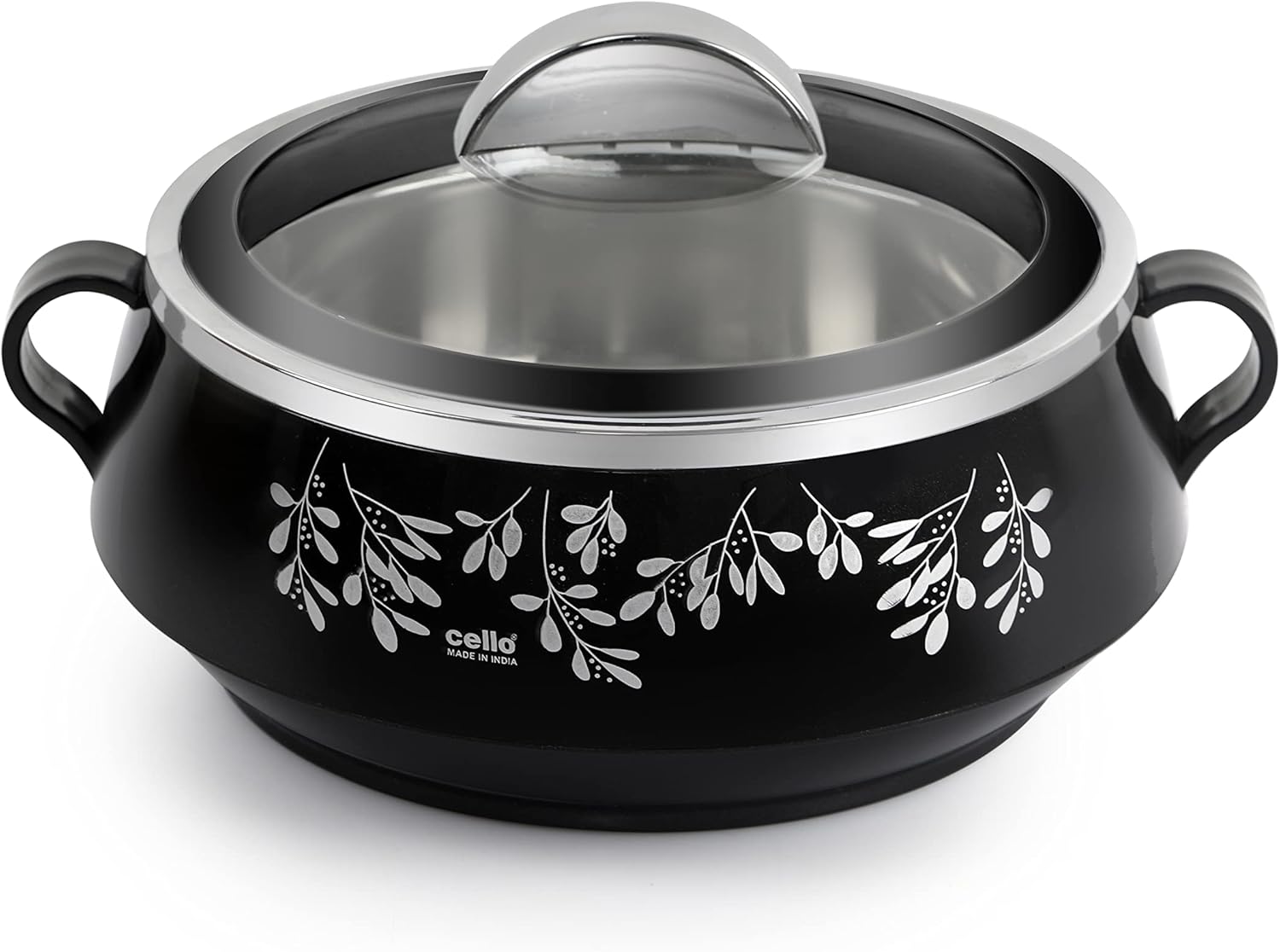 Cello Cazuela de purpurina con acero interior  Juego de cazuela de acero inoxidable aislado para comida chapati curry roti, juego de 3, negro