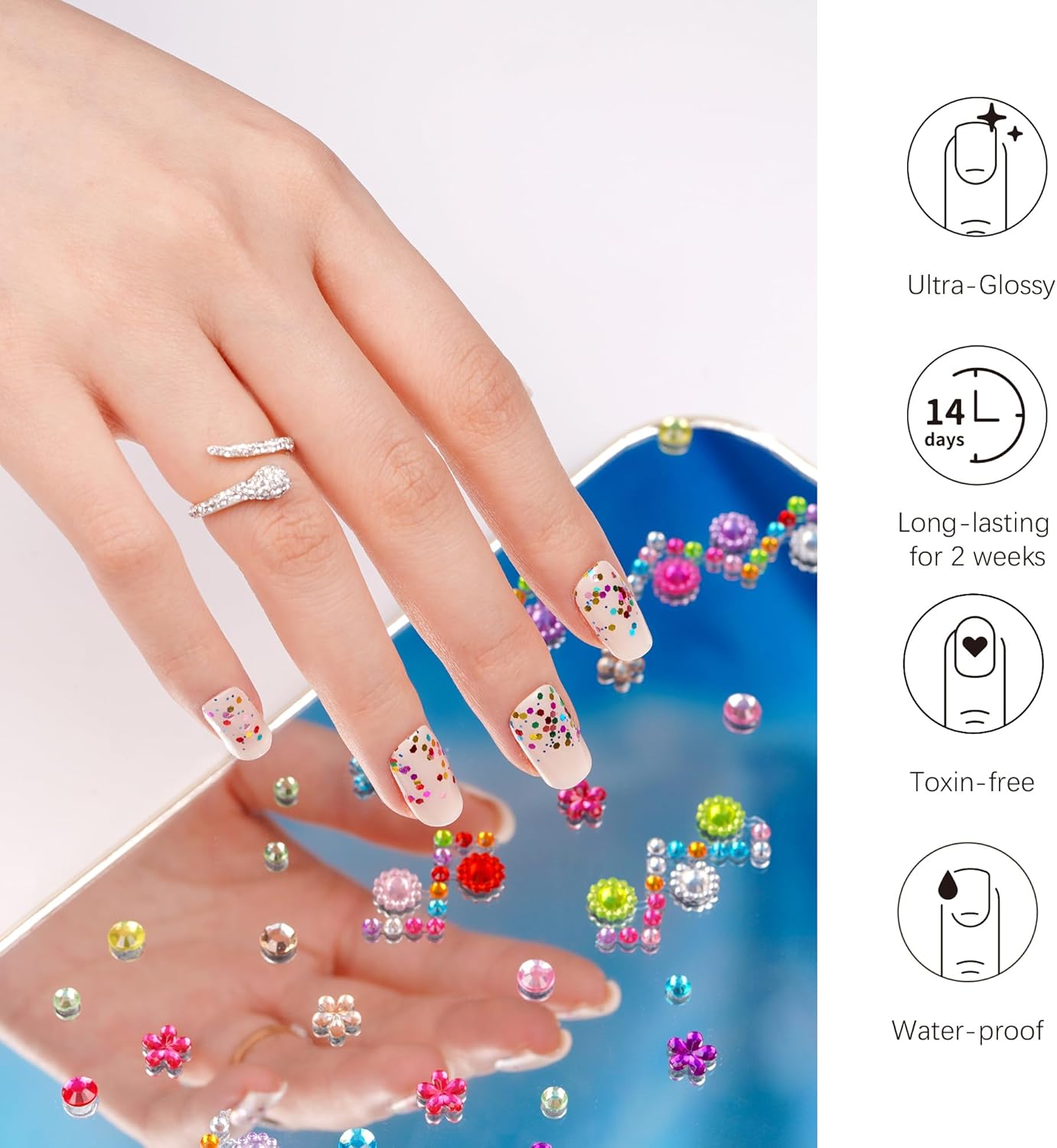 DANNI & TONI Tiras de uñas de gel semicuradas multicolores brillantes (seductores), calcomanías de gel nude para uñas, envolturas de uñas