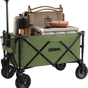 Chihee Carro plegable de playa, carrito de jardín resistente con 2 portavasos, carrito de campamento para ruedas cardán con sistema de frenado, tela Chihee Carro plegable de playa, carrito de jardín resistente con 2 portavasos, carrito de campamento para ruedas cardán con sistema de frenado, tela
