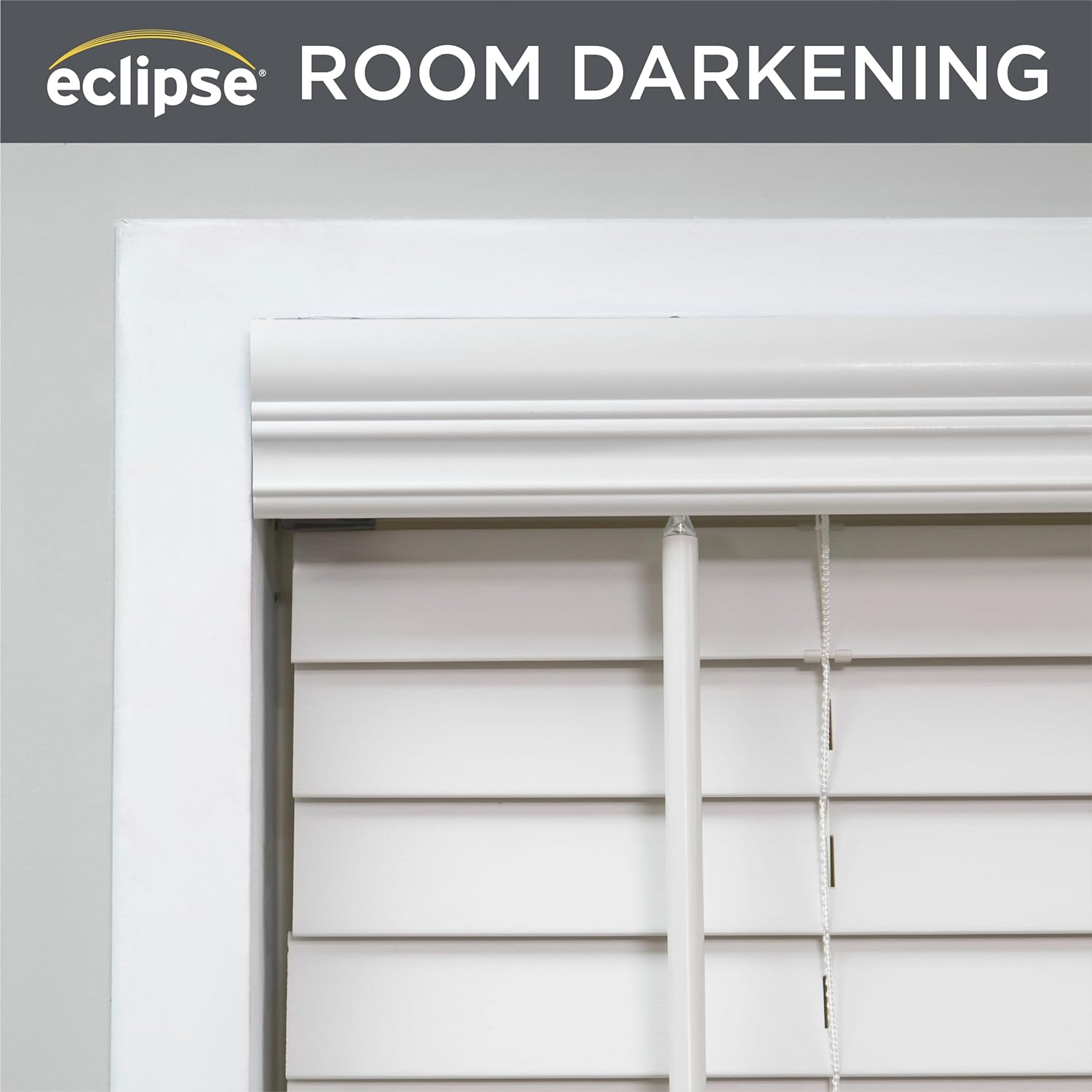Eclipse Persianas de madera sintética, 70.5 pulgadas de ancho x 64 pulgadas de largo, color blanco, persianas inalámbricas, certificadas seguras