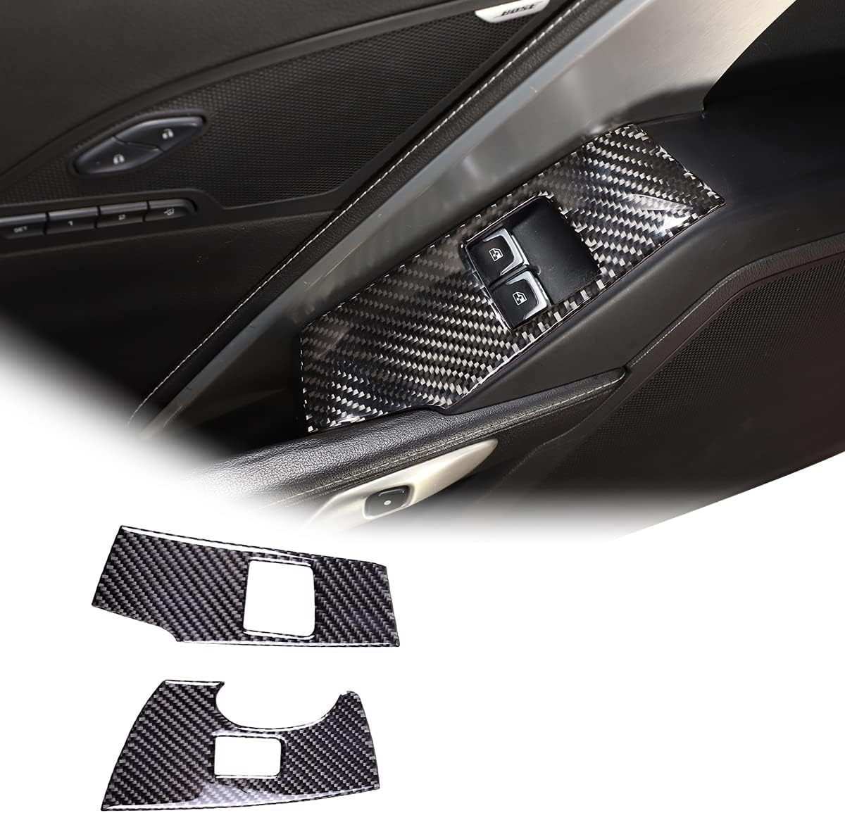 Decoración de panel de interruptor de fibra de carbono para Chevrolet Corvette C7 2014-2019 Cubierta del panel de control de ventana de puerta de