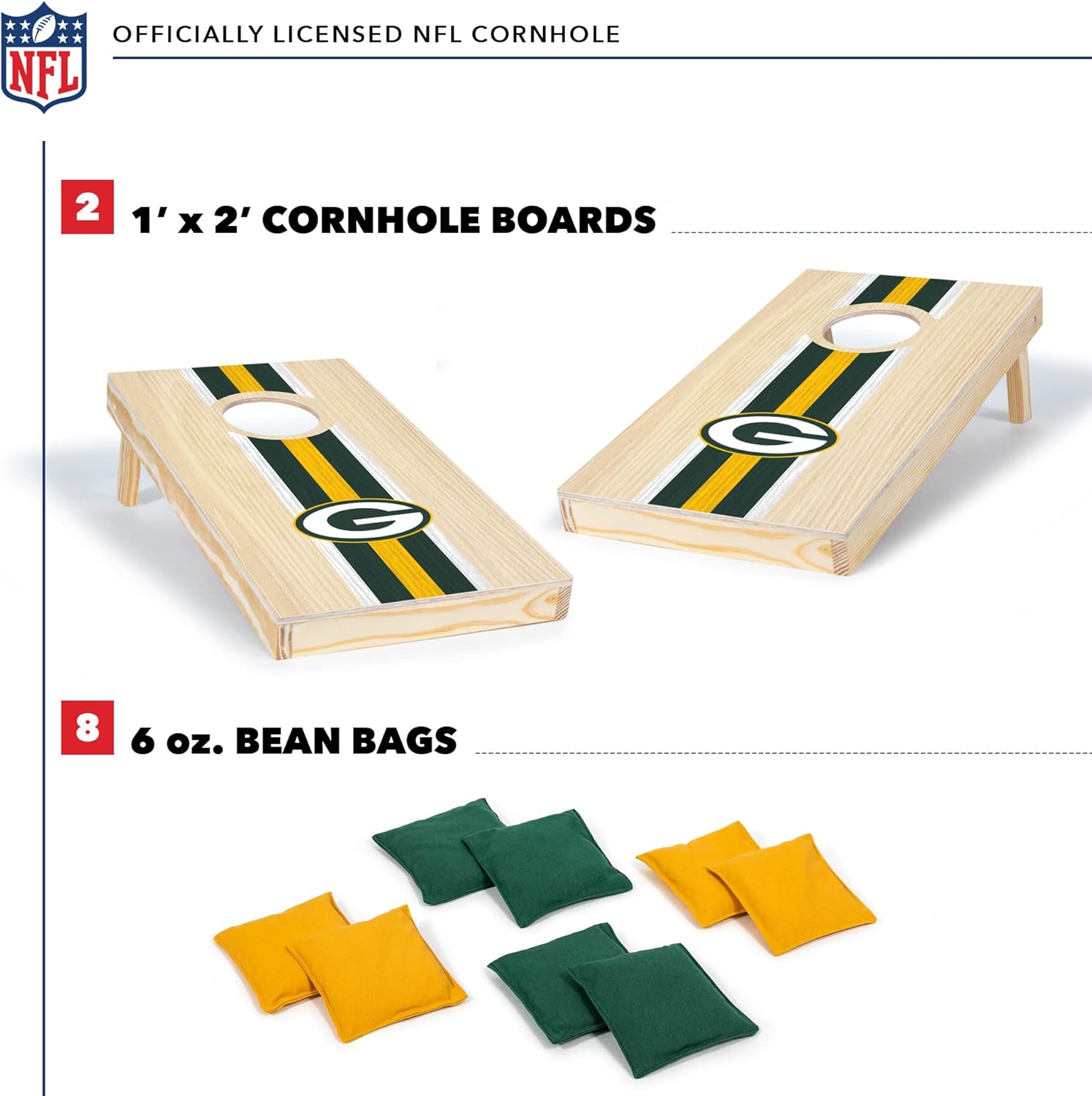 NFL Football – Juego de cornhole de madera maciza de 1 x 2 pies con impresión directa HD del equipo, gran regalo para cualquier fanático de los