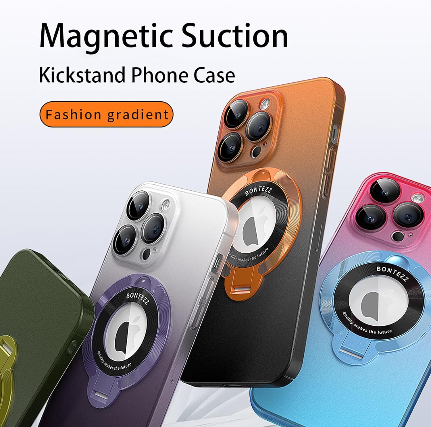 Losin Funda compatible con iPhone 15 Pro Max con soporte magnético compatible con MagSafe, bonita funda de color degradado con protector de lente de