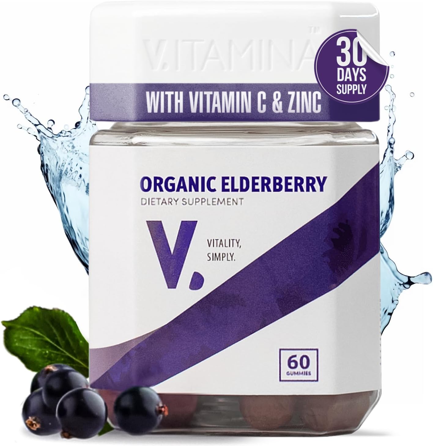 V ITAMINA Gomitas orgánicas de saúco con vitamina C y zinc, gomitas de saúco Sambucus para adultos y niños, suplemento de apoyo inmunológico,