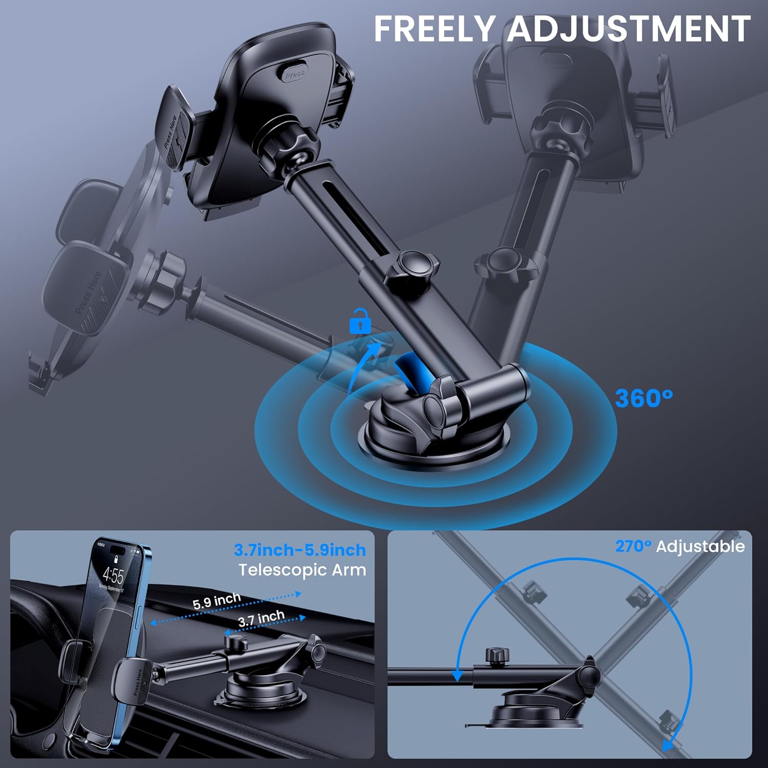BIVGAZA Soporte de teléfono para automóvil, base de adhesión mejorada 3 en 1 Soporte universal para teléfono de coche para ventilación de automóvil,