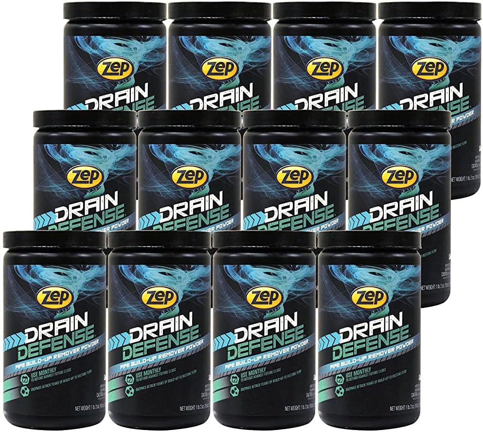 Zep Drain Defense ZDC16 – Limpiador de drenaje enzimático en polvo, 18 onzas (caja de 12), seguro para tuberías y sistemas sépticos