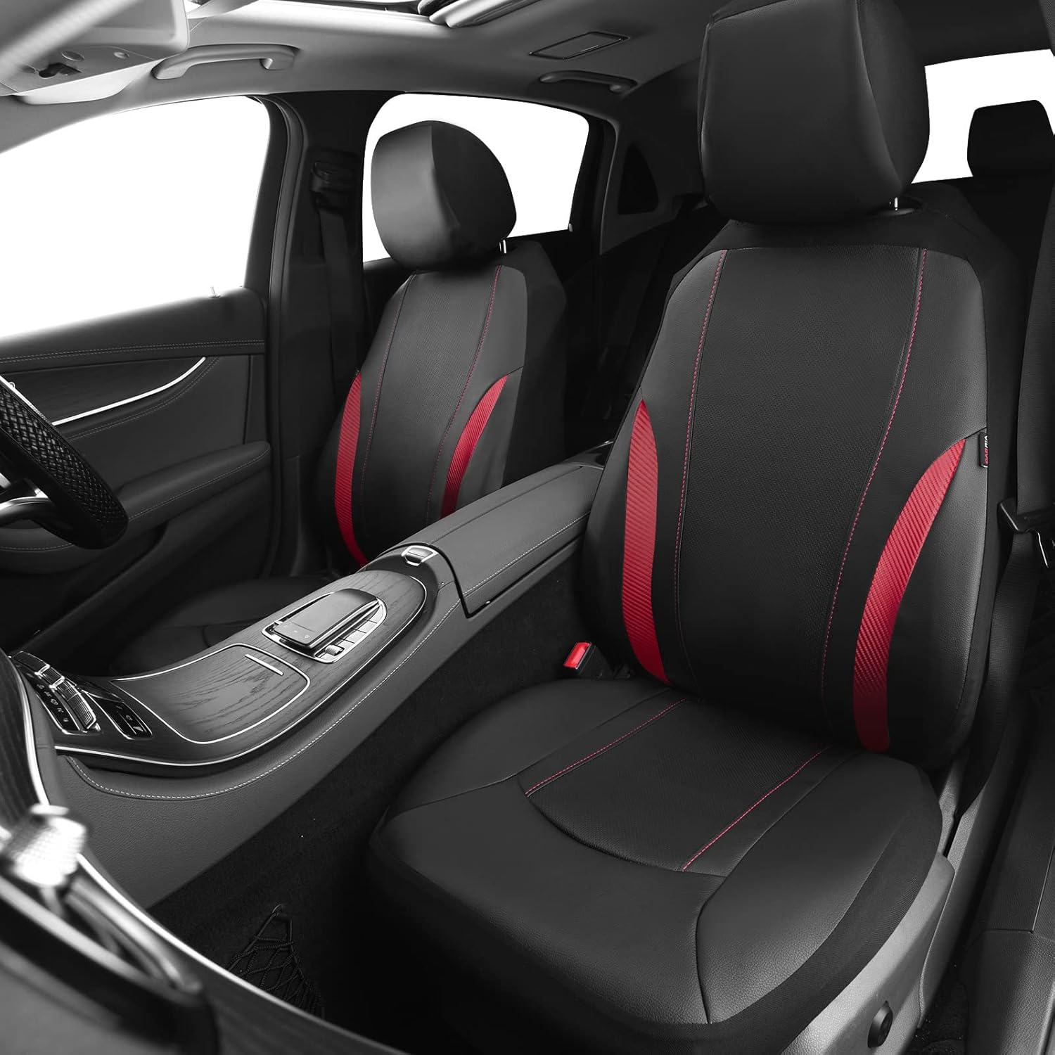 CAR PASS Sporty – Fundas universales de cuero de fibra de carbono para asiento de automóvil, aptas para SUV, camionetas, sedanes, camiones,