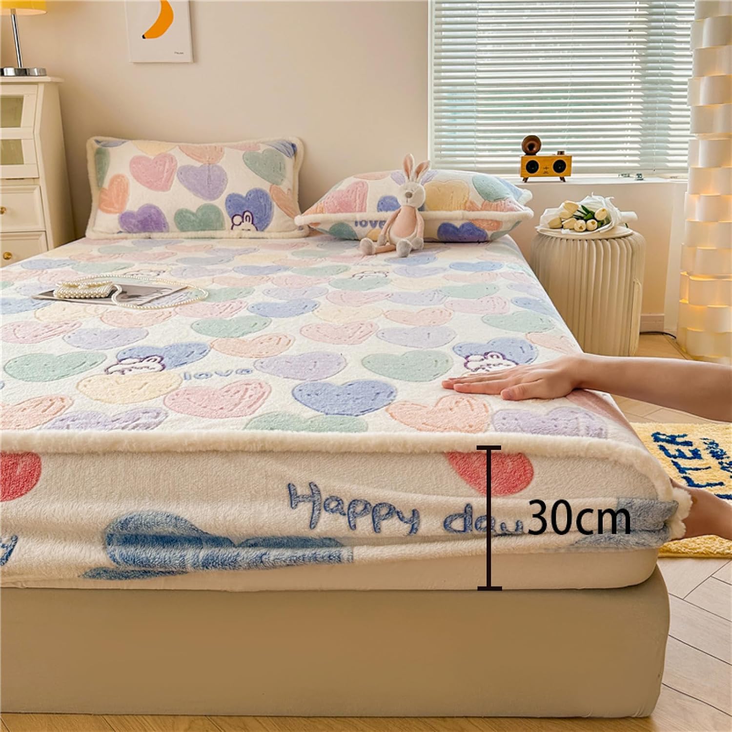 Sábana bajera ajustable tamaño Queen, funda de colchón de dibujos animados, sábana de cama de felpa, cálida y elástica para invierno, para niños,