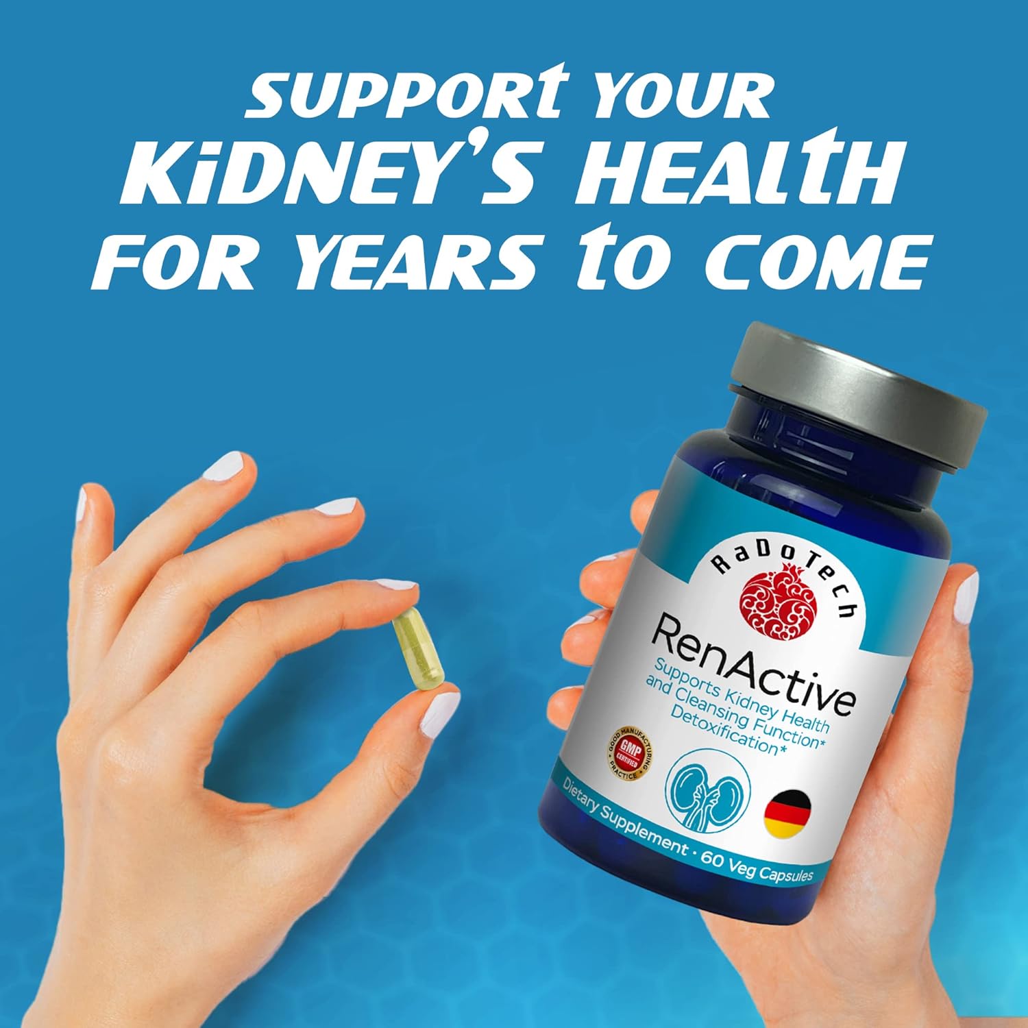 RenActive Renney Detox Cleanse, suplemento de salud renal para limpieza renal totalmente natural, salud intestinal y bienestar general, 60 cápsulas