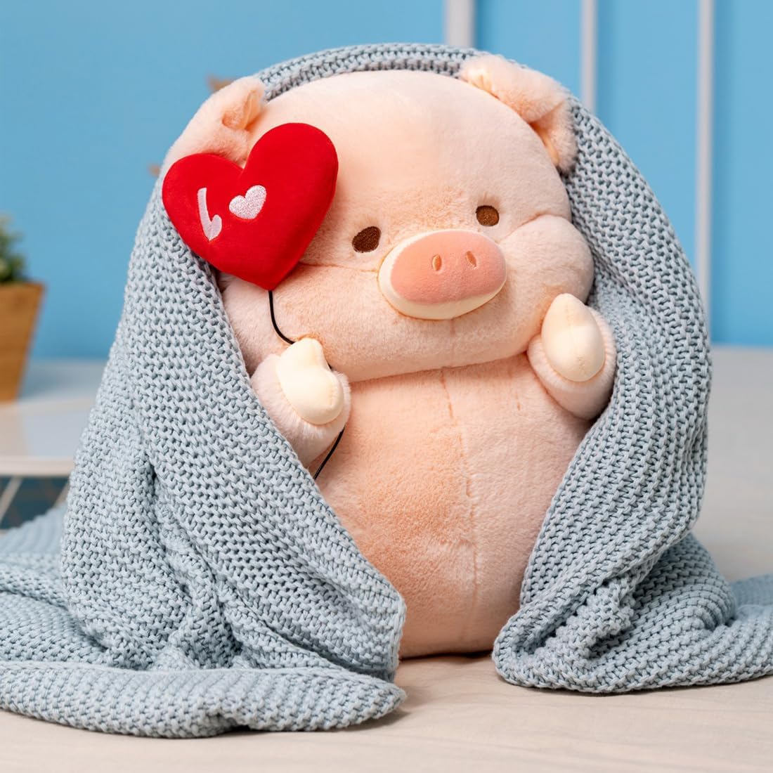 ELAINREN Juguete de peluche de cerdo de cortejo, adorable muñeca de peluche rosa con decoración de corazón, peluche de cerdito de anime japonés para