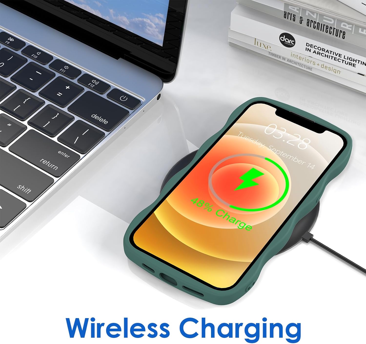 Anuck Funda para iPhone 12, diseño de marco rizado para mujeres y niñas, bonita funda de teléfono estética de color liso, suave, flexible, TPU a
