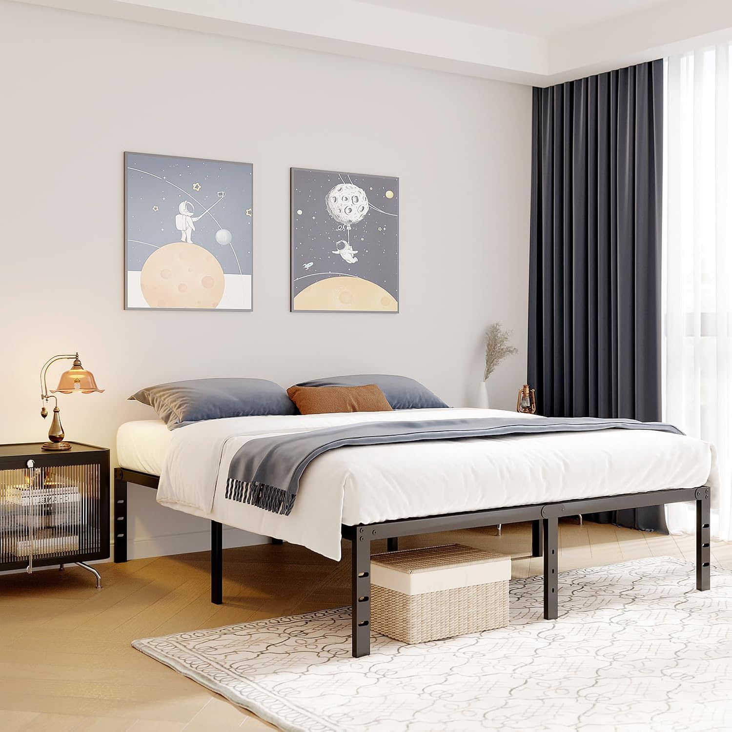 zizin Base de cama de tamaño matrimonial de 18 pulgadas, plataforma resistente, no necesita somier, base de colchón con listones de acero, fácil