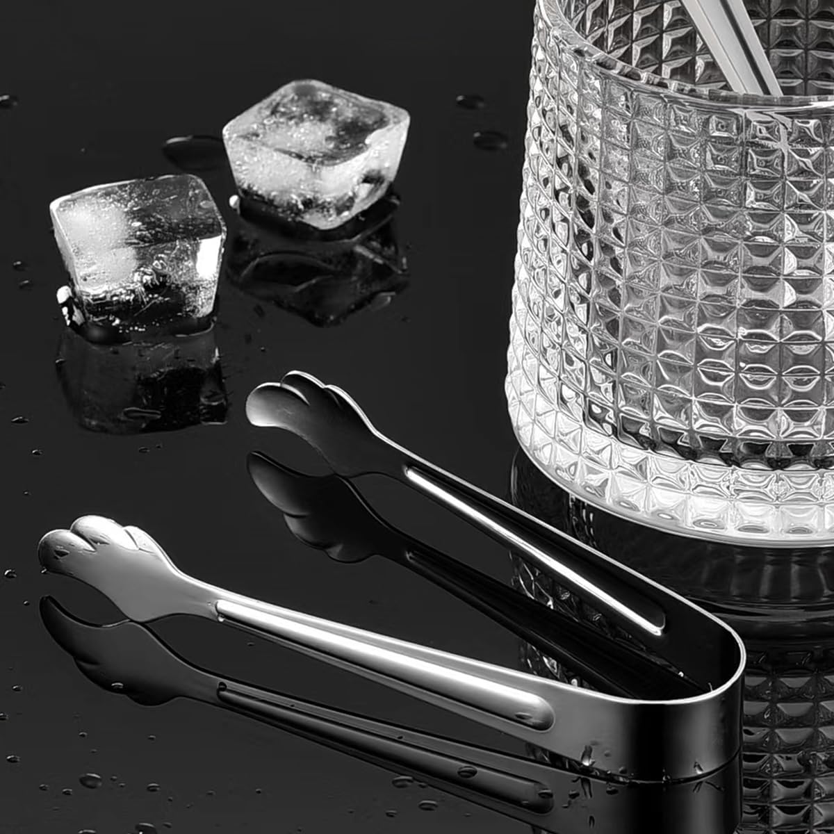 Paquete de 2 mini pinzas para aperitivo, pinzas de hielo de acero inoxidable de 4.16 pulgadas, mini pinzas para azúcar para café, bar, fiesta de té,
