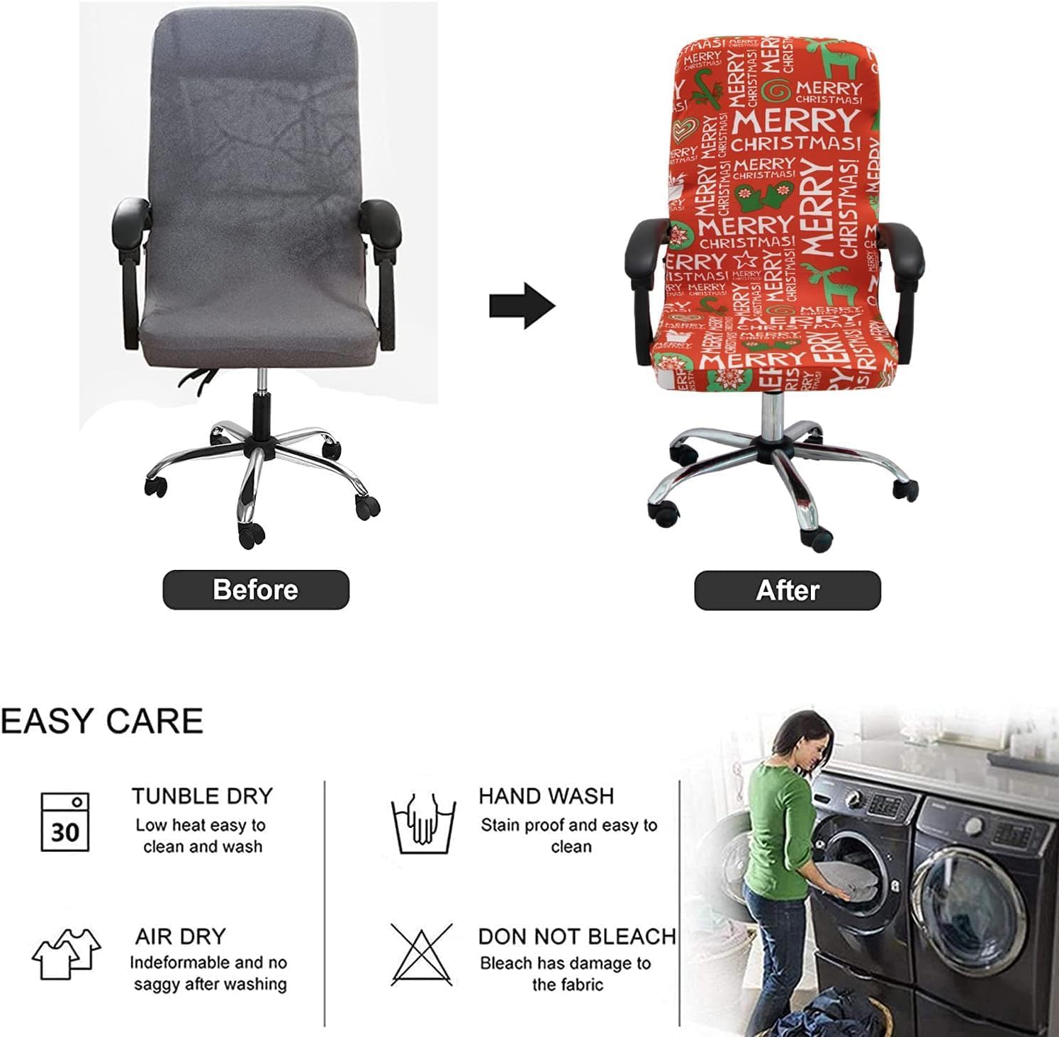 Fundas para silla de oficina de Navidad, funda protectora universal elástica para silla de jefe de respaldo alto moderno y sencillo (XMAS05, M)