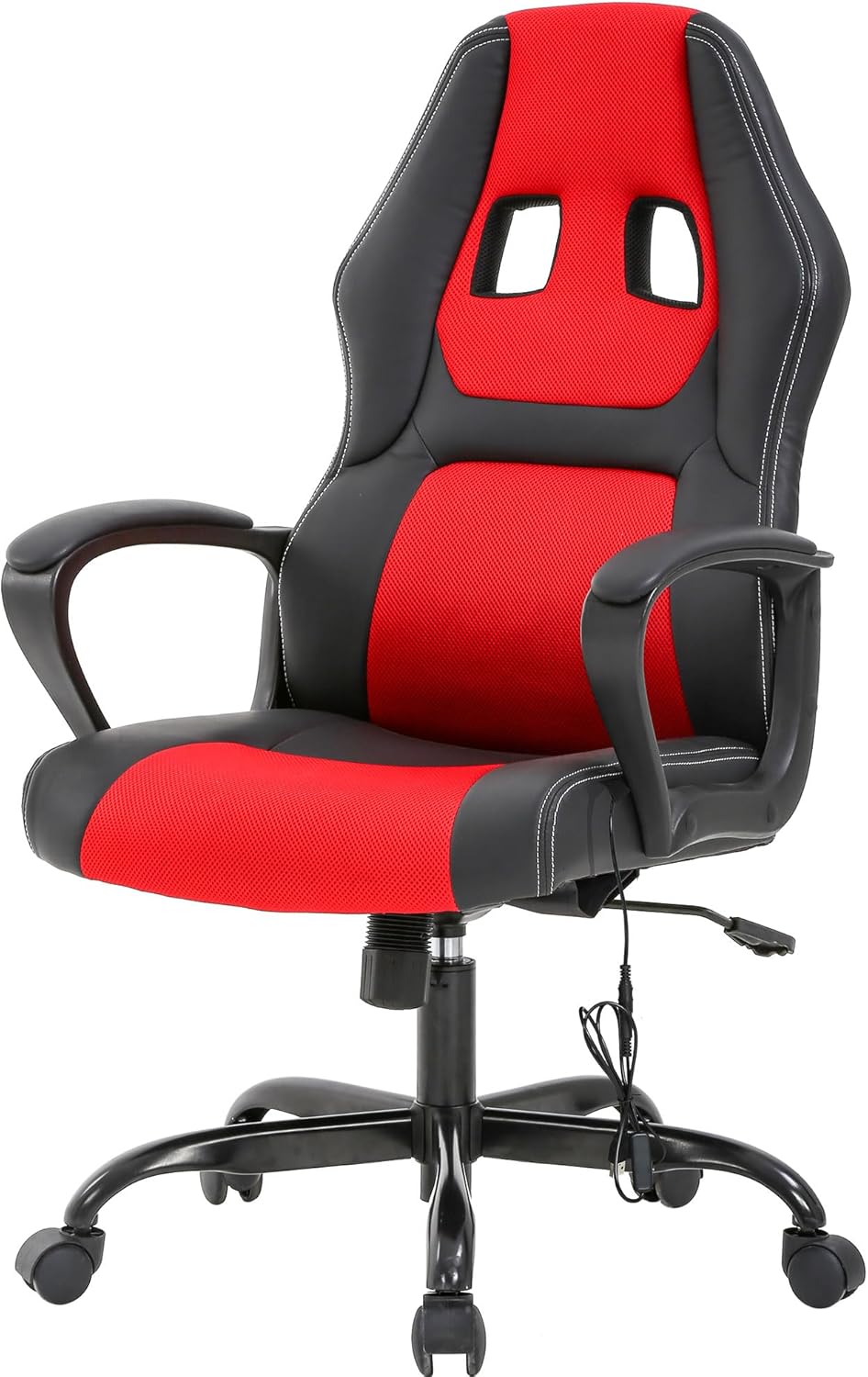 PayLessHere Silla de oficina para videojuegos, soporte ergonómico ajustable de piel sintética, silla de masaje lumbar para carreras, reposacabezas y