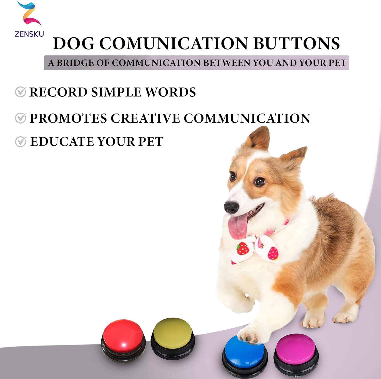 ZENSKU Botón para perros – Paquete de inicio de comunicación para mascotas  4 botones de entrenamiento  Grabación y reproducción de 30 segundos