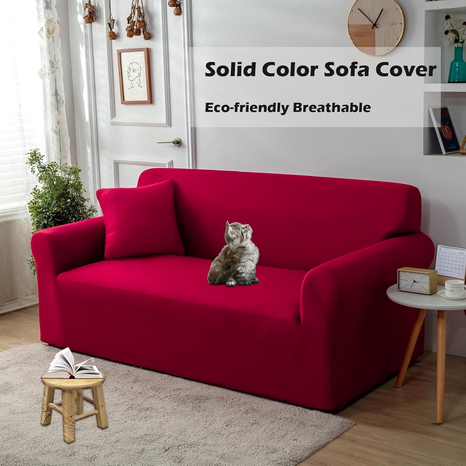 Qubjus Funda elástica para sofá de 3 cojines, funda antideslizante de color liso, duradero, lavable, protector de muebles para decoración del hogar