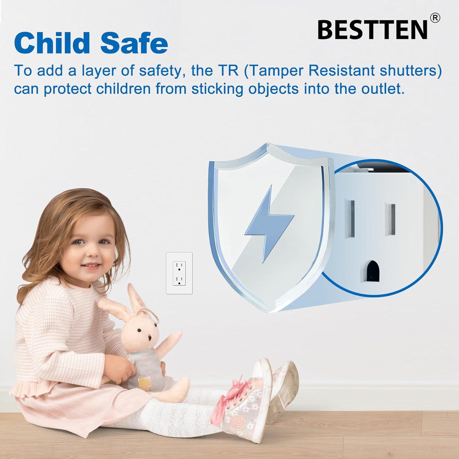 BESTTEN Toma de corriente decorativa de 15 amperios con resistente a manipulaciones, toma de pared eléctrica decorativa de 15 A, placas de pared sin
