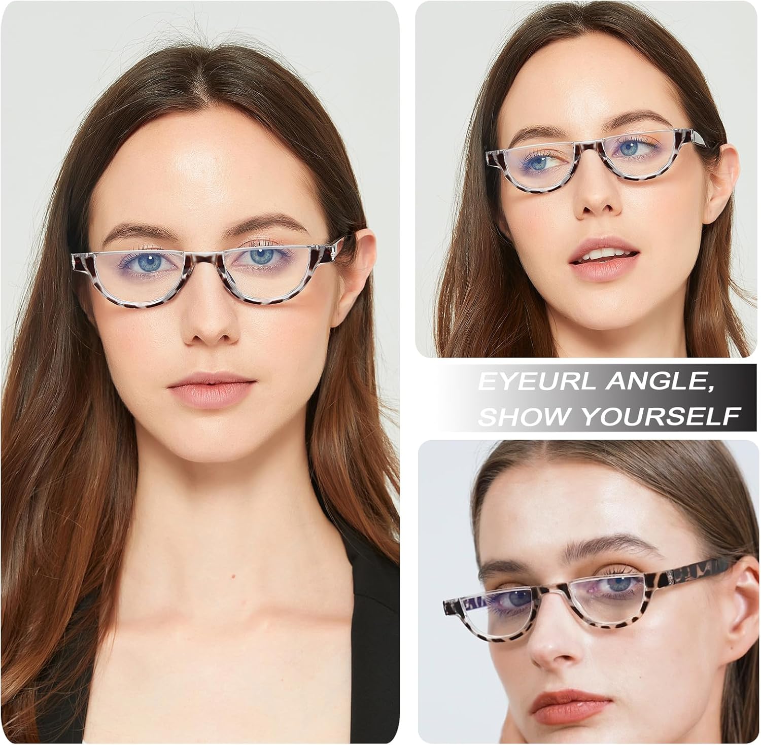 EYEURL Lentes de lectura de medio marco para mujer, paquete de 5 lentes de bloqueo de luz azul, a la moda, sin marco, para mujer, lentes anti rayos