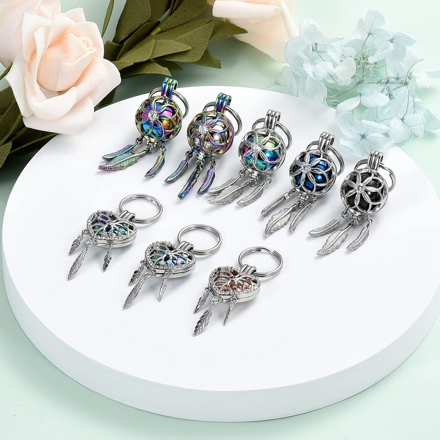 shajwo Joyería de cremación atrapasueños urna llavero para cenizas para mujeres y hombres Memorial Angel Wing Human Pet Ashes Pendant