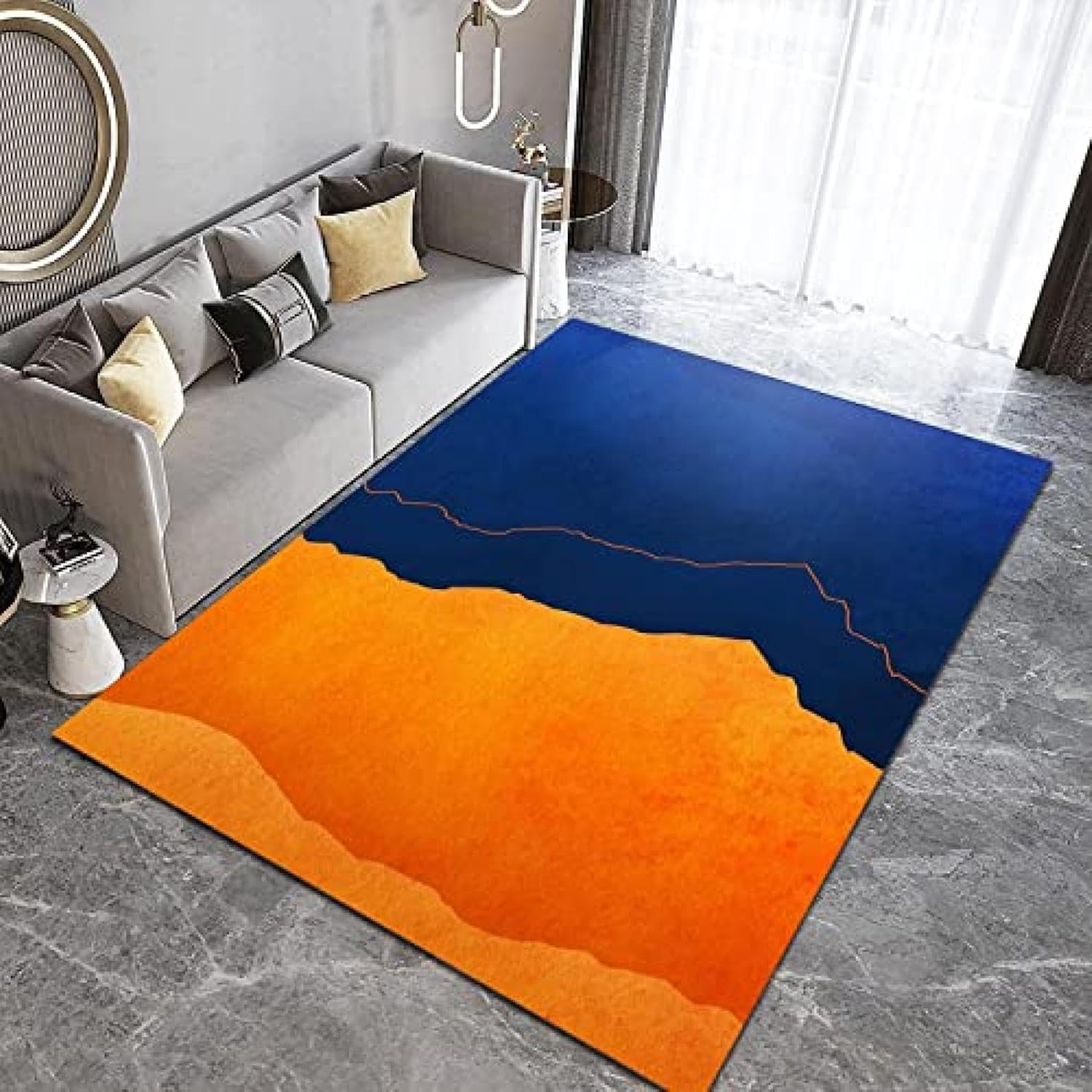 Alfombra de área degradada naranja y azul, moderna, sencilla, alfombra fácil de limpiar, antideslizante, de pelo bajo, esponjosa, cómoda, suave,