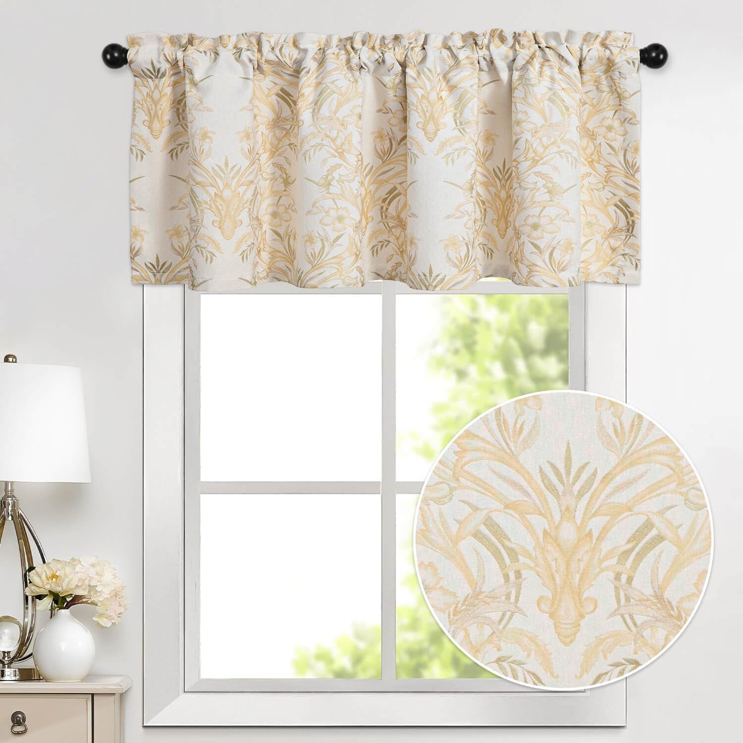 VOGOL Cenefas de dormitorio de jacquard floral, cortinas de privacidad que reducen la luz para sala de estar, comedor, cortinas cortas con bolsillo