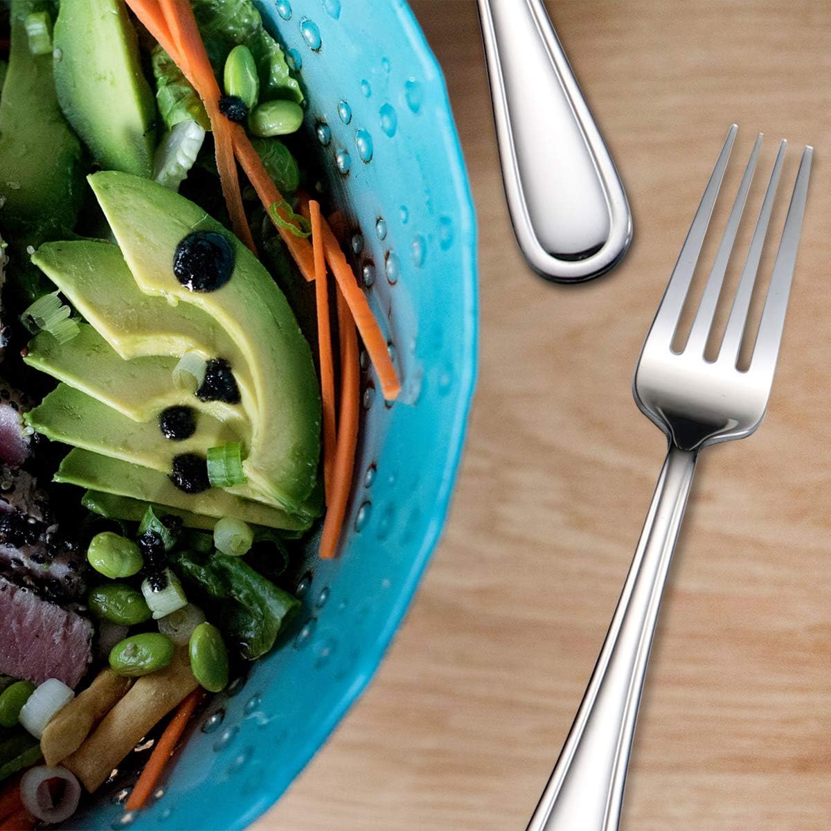 Juego de 6 tenedores de ensalada de 7 pulgadas, tenedores de mesa de acero inoxidable para pulir espejo (plateado, mango redondo de 6 piezas)