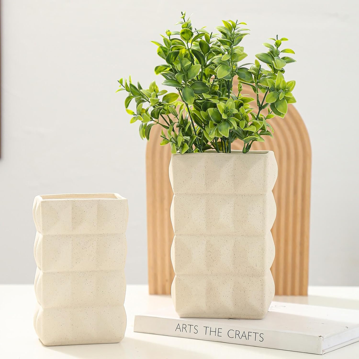 Porceluxe Jarrón de cerámica para decoración, juego de 2 jarrones modernos pesados hechos a mano, jarrón decorativo para flores, ideal para bodas,