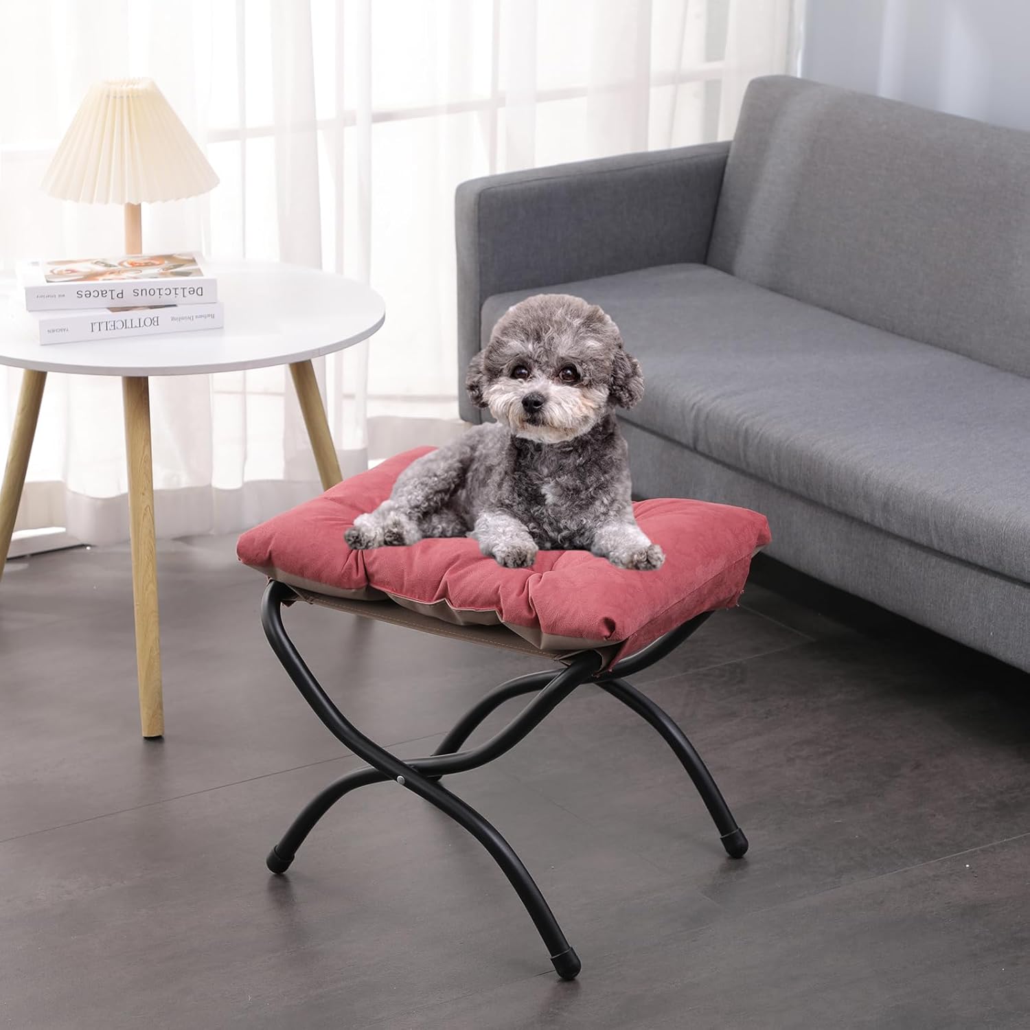 Taburete plegable de 15 pulgadas, reposapiés de acento pequeño, elegante otomana plegable con marco de metal, reposapiés plegable tapizado Morden