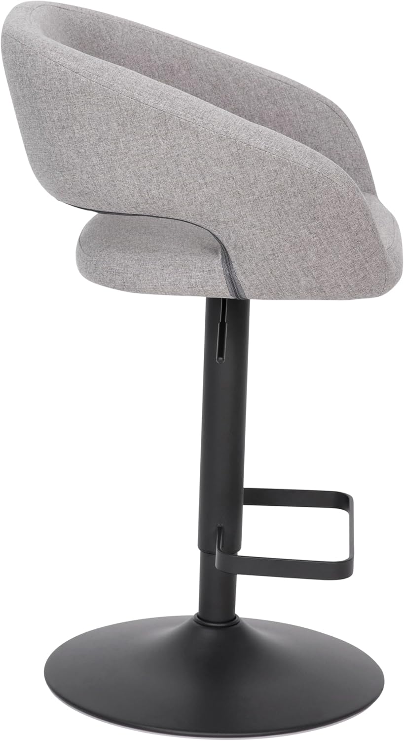 BizChair Taburete de bar de altura ajustable de tela gris contemporánea con respaldo medio redondeado y base negra