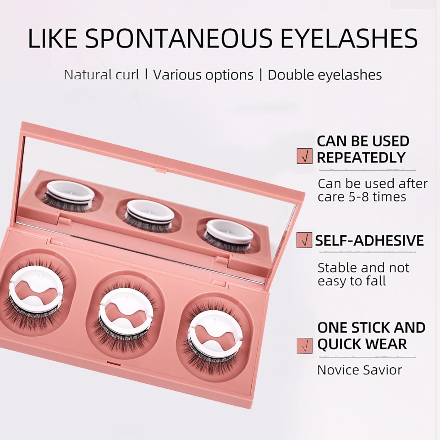 Pestañas autoadhesivas, pestañas postizas impermeables de aspecto natural para maquillaje fácil de poner (W09)