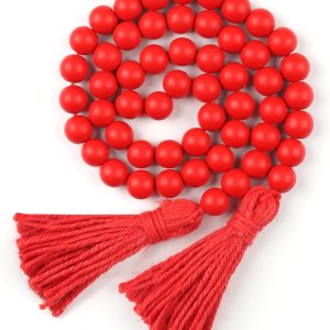 Guirnalda de cuentas de madera con borlas, decoraciones de año nuevo chino, cuentas de granja rústicas de oración, cuentas bohemias para decoración Guirnalda de cuentas de madera con borlas, decoraciones de año nuevo chino, cuentas de granja rústicas de oración, cuentas bohemias para decoración