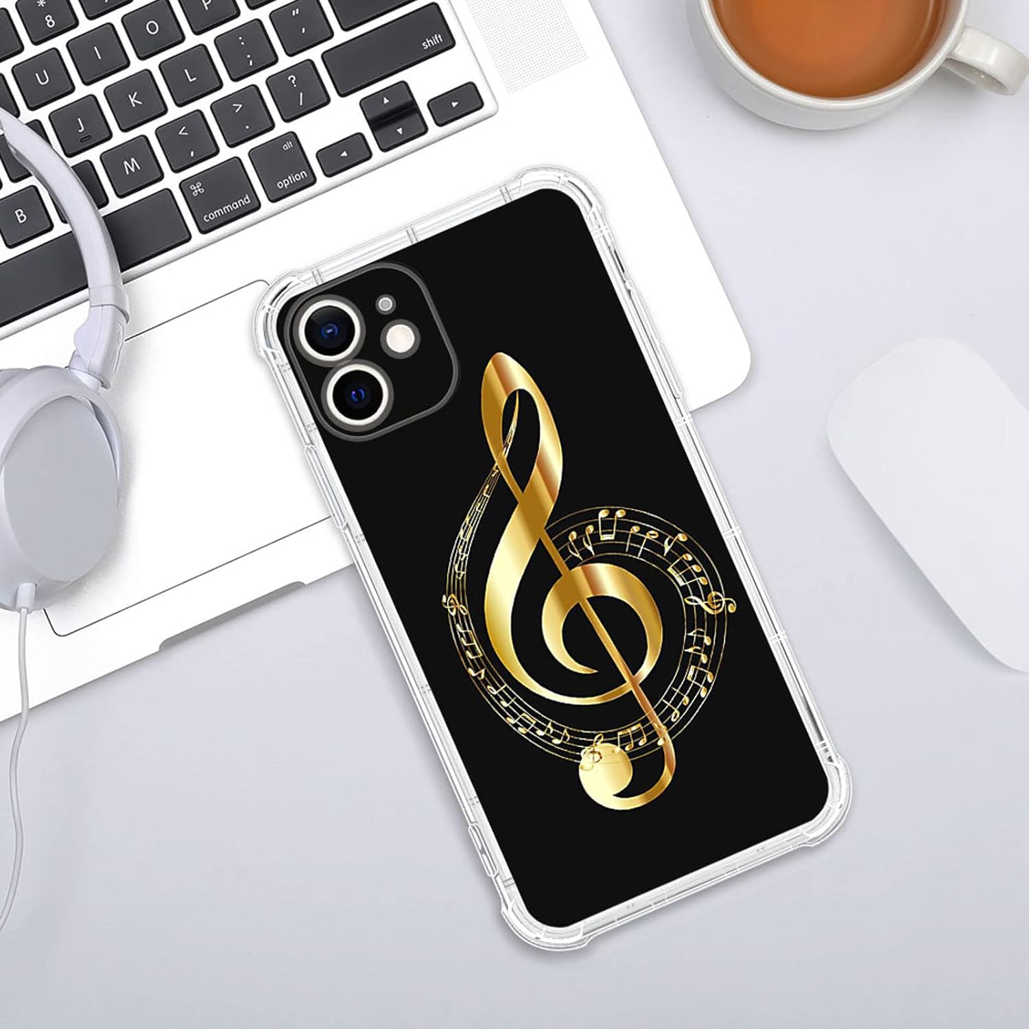 yicomon Funda transparente compatible con iPhone 11, transparente con música dorada, fundas transparentes para niñas y mujeres, a prueba de golpes,