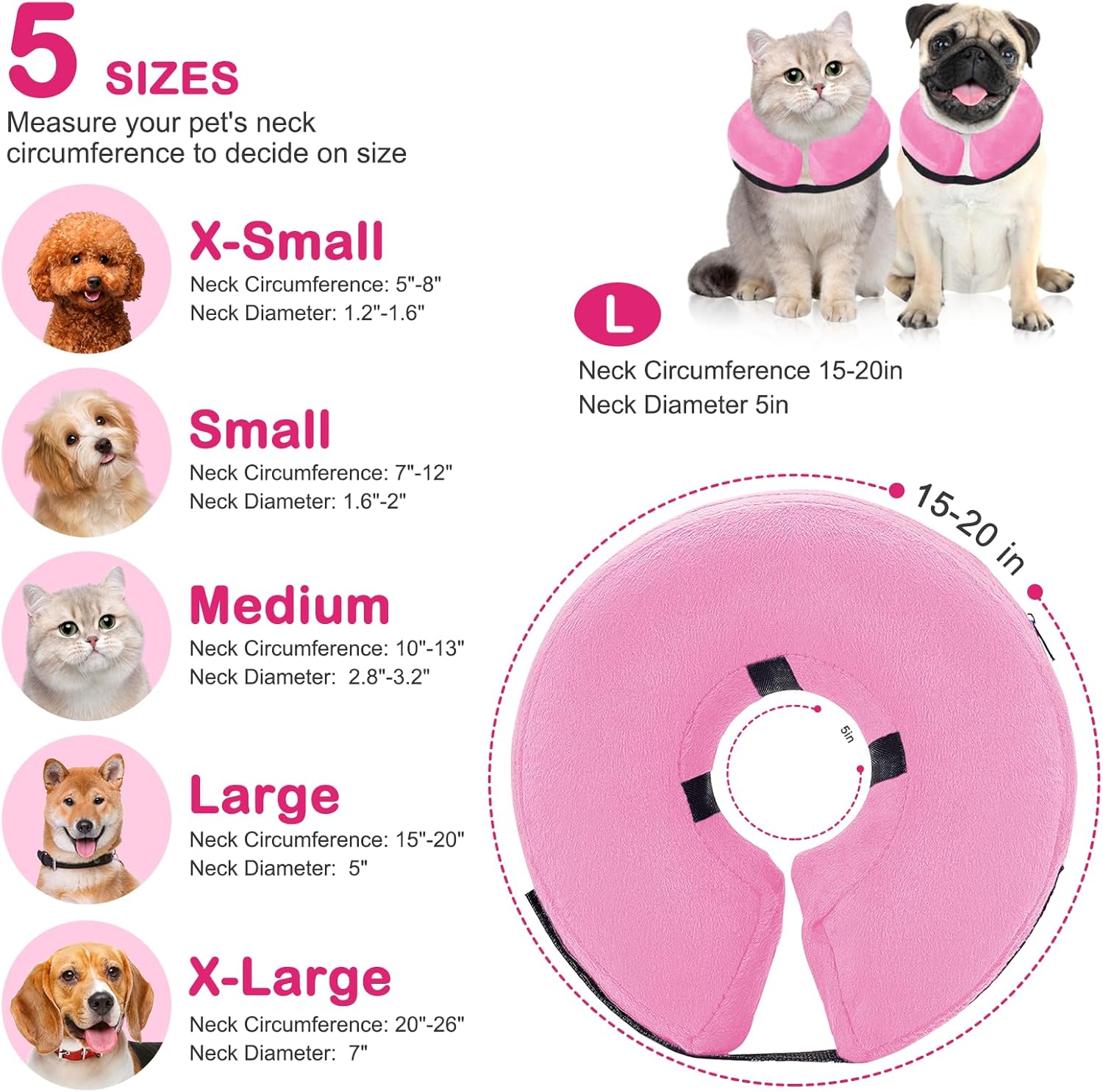 Collar inflable protector para perros y gatos, collar de cono alternativo después de la cirugía, collar de recuperación de mascotas para perros
