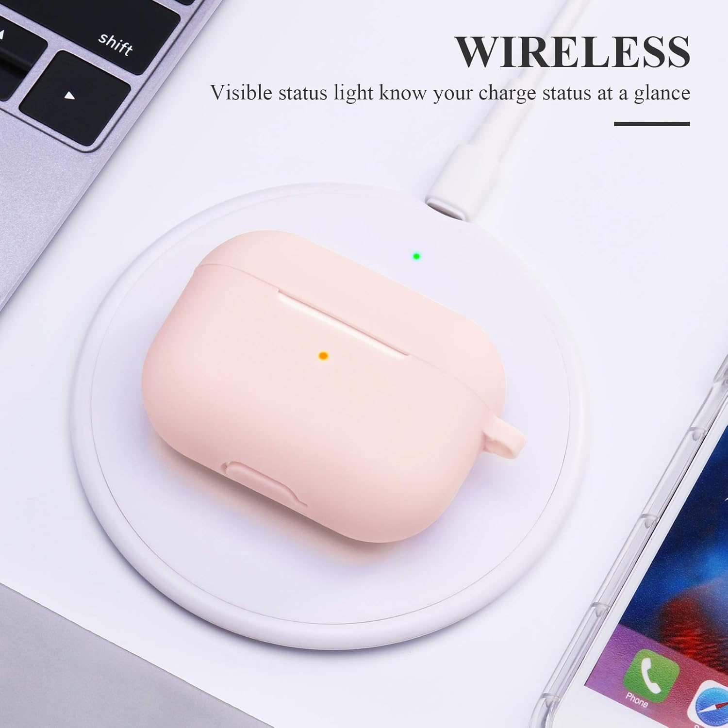 Funda de silicona para AirPods Pro a prueba de golpes, compatible con Apple AirPods Pro LED frontal visible con mosquetón Funda de carga para AirPod