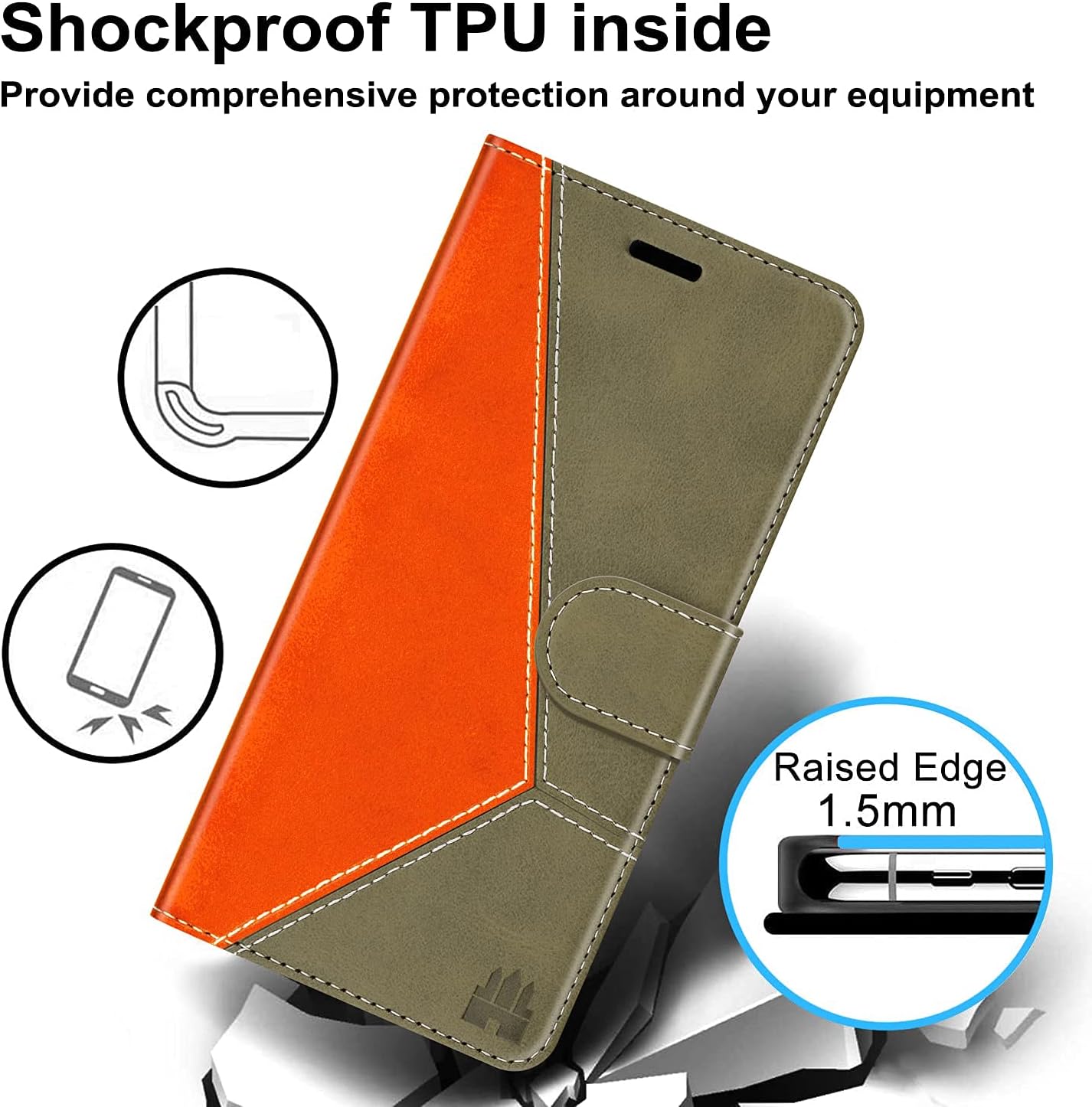 Compatible con funda tipo cartera para iPhone 13, ranuras para tarjetas con bloqueo RFID, funda de piel sintética de lujo con funda de TPU a prueba