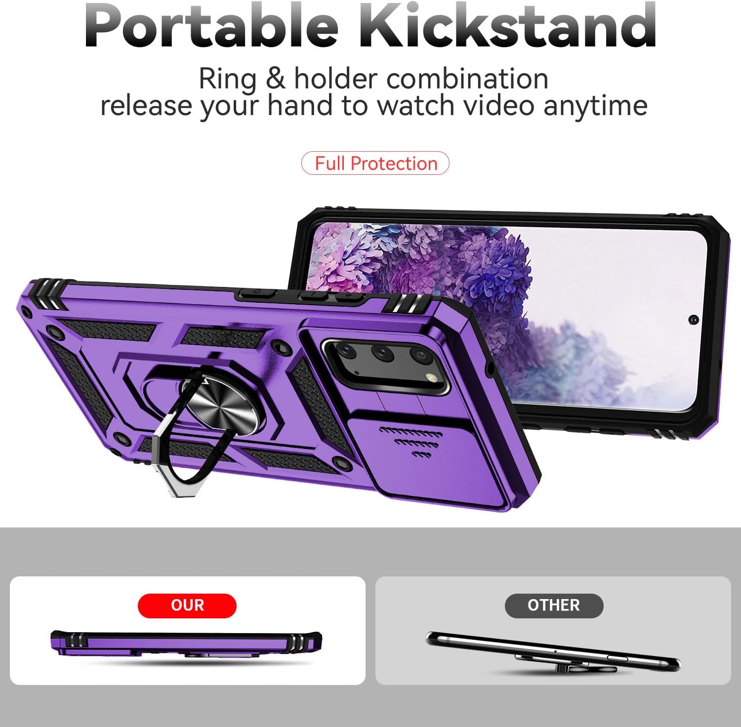 Funda para Samsung Galaxy S20, Galaxy S20 con cubierta deslizante para cámara HD, protección de cámara Soporte giratorio magnético Funda protectora