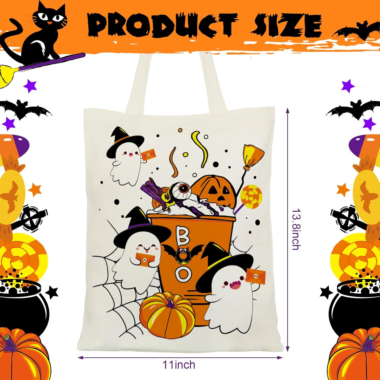 6 bolsas de lona de Halloween a granel reutilizables para dulces, bolsa de compras grande para Halloween, bolsas de truco o trato, diseño de