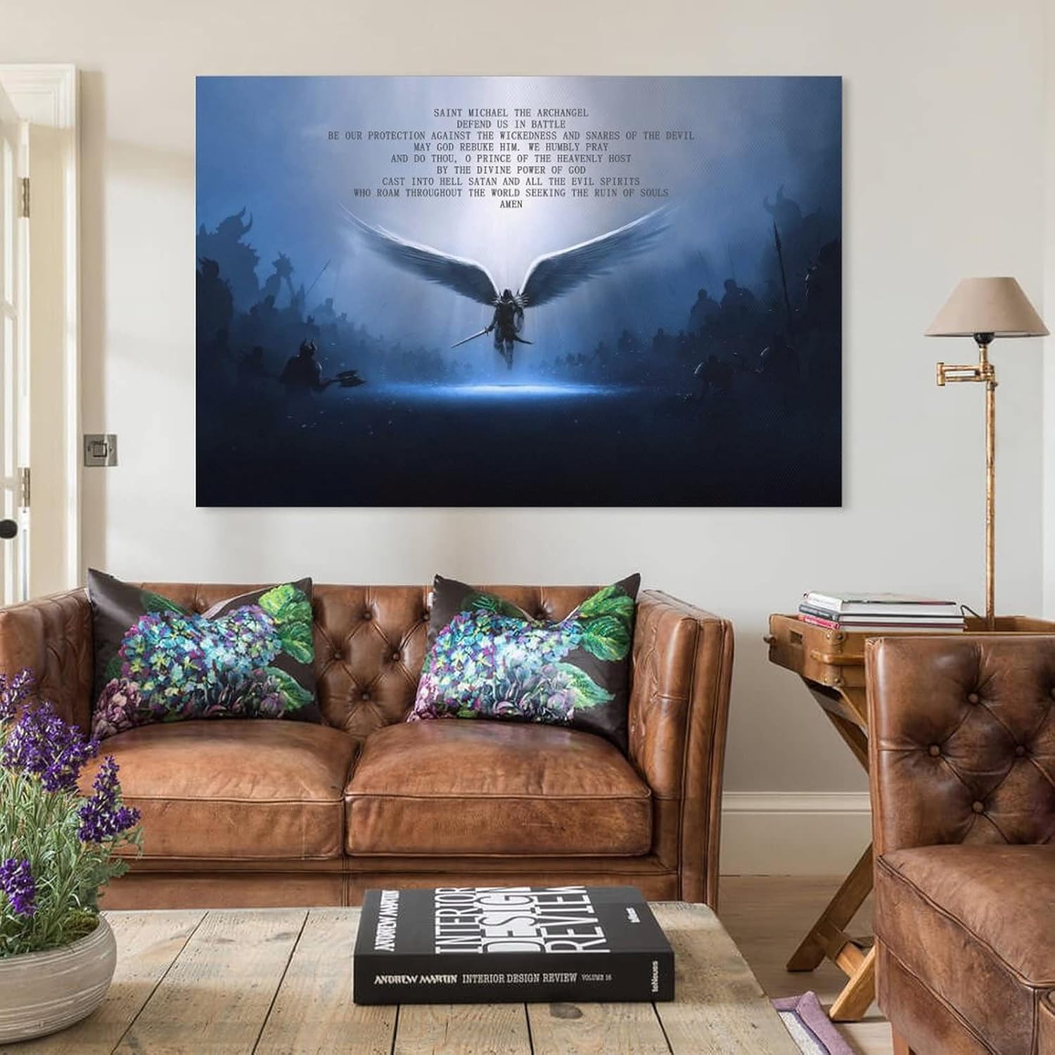 POCHY Póster con citas de inspiración de ángeles, San Miguel Arcángel, defiendenos en batalla, lienzo decorativo para pared, cocina, dormitorio,