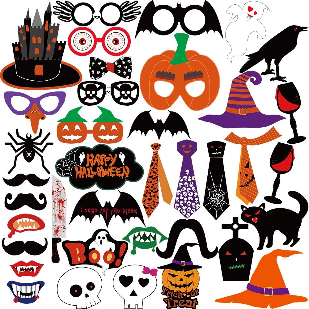 Kuuqa Kit de 38 piezas de utilería para sesión fotográfica en cabina de Halloween, decoración de fiesta de Halloween