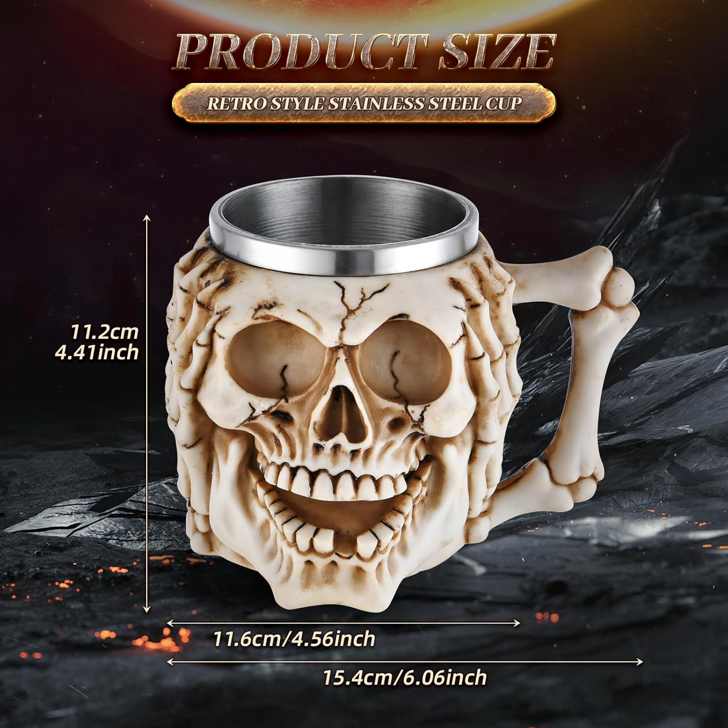Taza de acero inoxidable con calavera vikinga, decoración perfecta de Halloween y regalo para hombres, jarra de cerveza, jarra, taza de café y taza