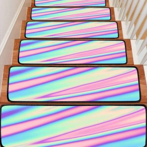 Juego de 13 alfombras para peldaños de escalera, colores pastel, neón, holográficos, degradados, borrosos, ondulados, antideslizantes, Juego de 13 alfombras para peldaños de escalera, colores pastel, neón, holográficos, degradados, borrosos, ondulados, antideslizantes,