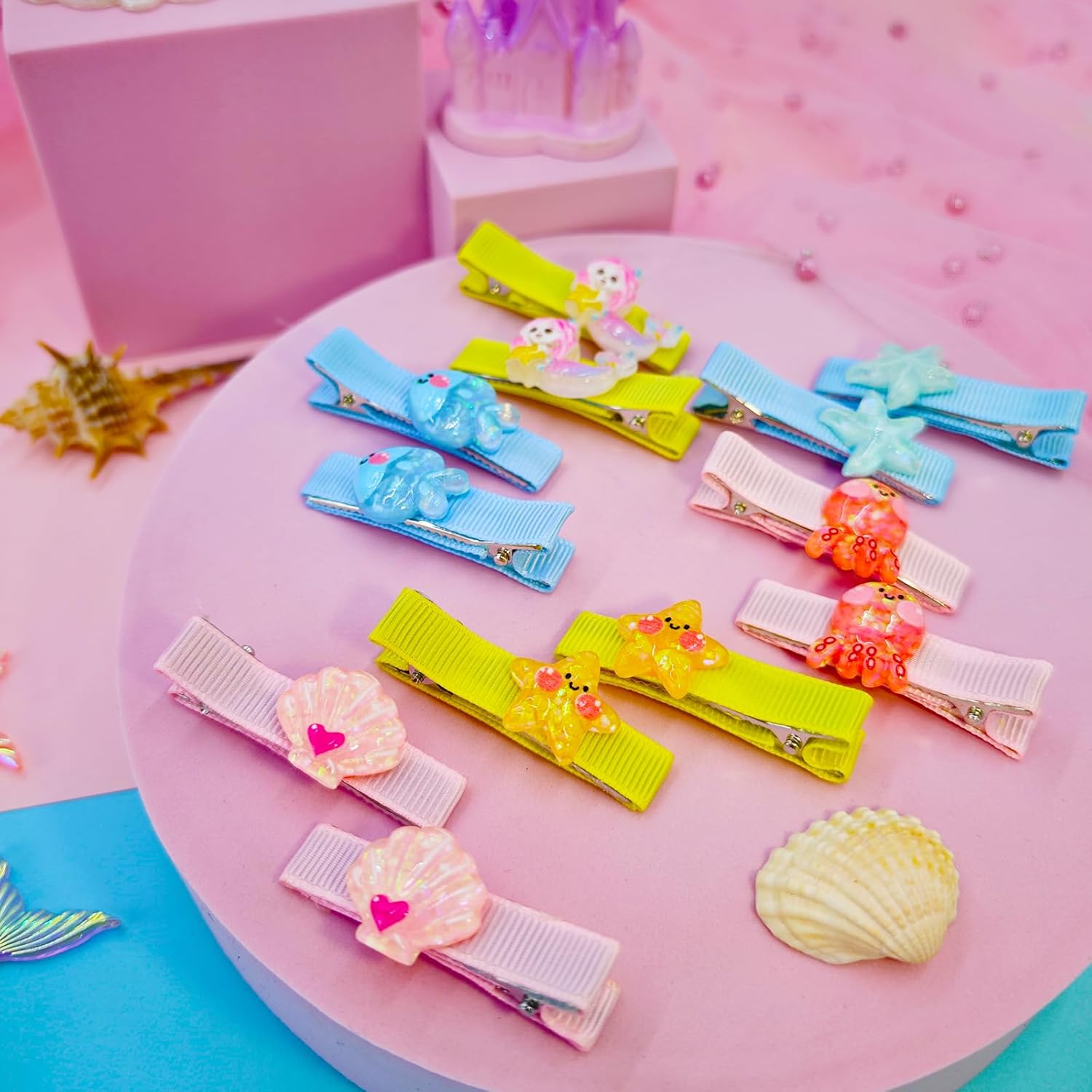 PinkSheep Pinzas para el pelo para niñas pequeñas, paquete de 612 unidades, accesorios para el cabello para niñas, unicornio, sirena, animales y