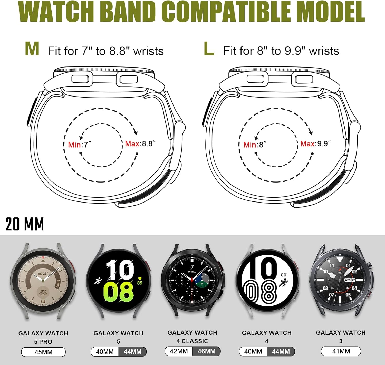 Ritche Correa de reloj deportiva resistente de nailon de liberación rápida de 0.78 pulgadas para hombre, compatible con Samsung Galaxy Watch