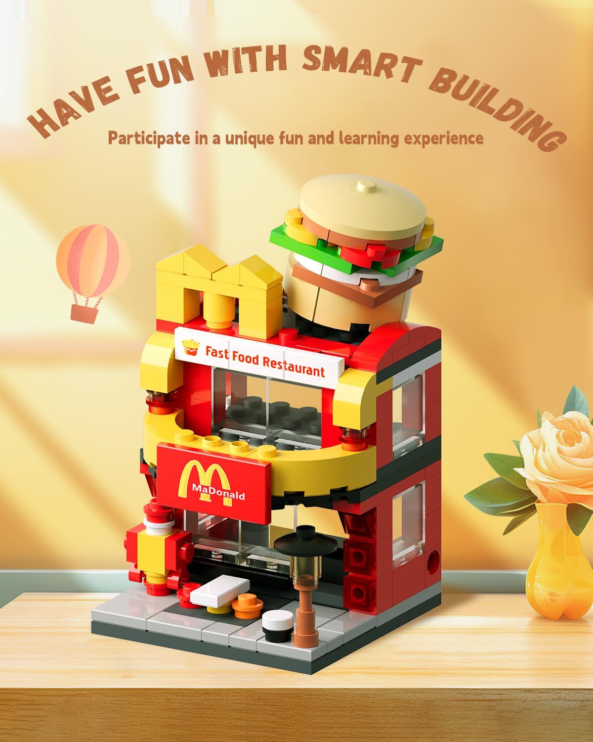 Bloques de construcción City Burger House, juguetes de cumpleaños compatibles con Lego McDonalds, juego de 167 piezas