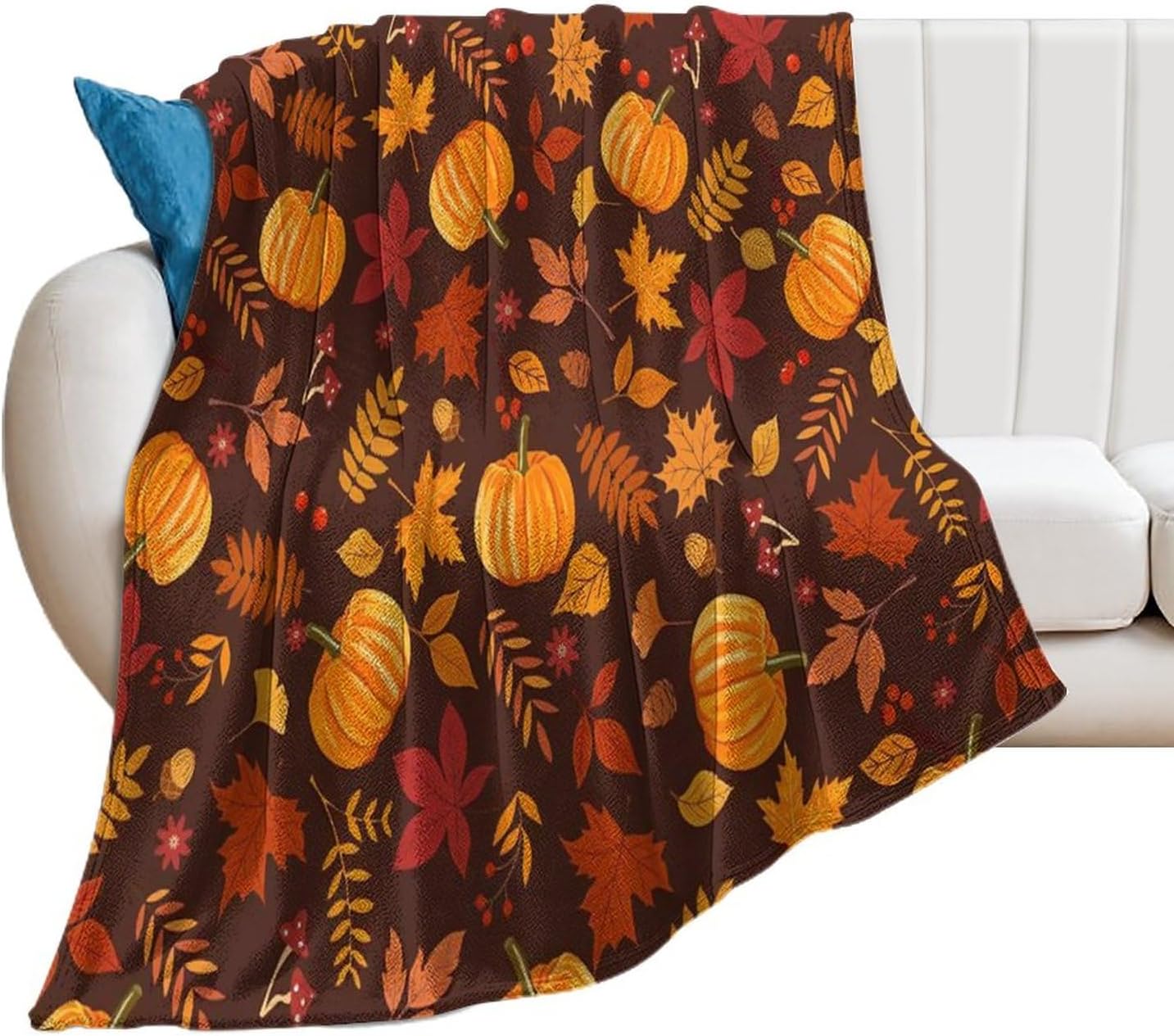Manta suave de otoño con hojas de arce y calabaza, manta de franela para sala de estar, sofá, cama, silla, dormitorio, 50 x 60 pulgadas