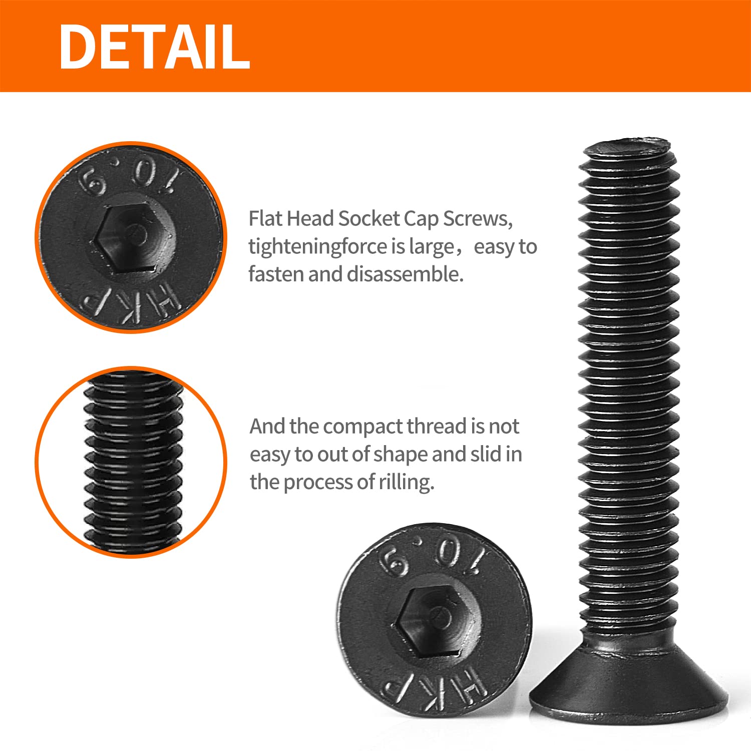 Tornillos avellanados de cabeza plana M5 x 0.787 in, 0.984 in, 1.181 in, 1.378 in, 1.575 in, tornillos avellanados, acero de aleación de grado 10.9,