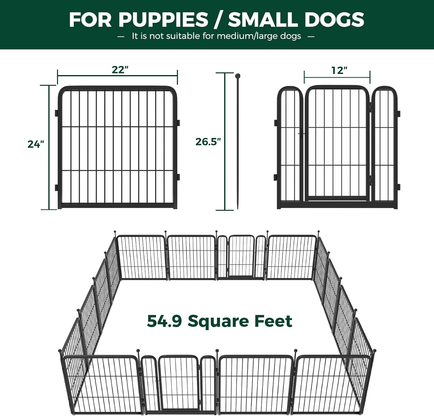 FXW Rollick Corralito para perros, patio, campamento, 24 pulgadas de altura, resistente para perros pequeñoscachorros, 16 paneles, patentado