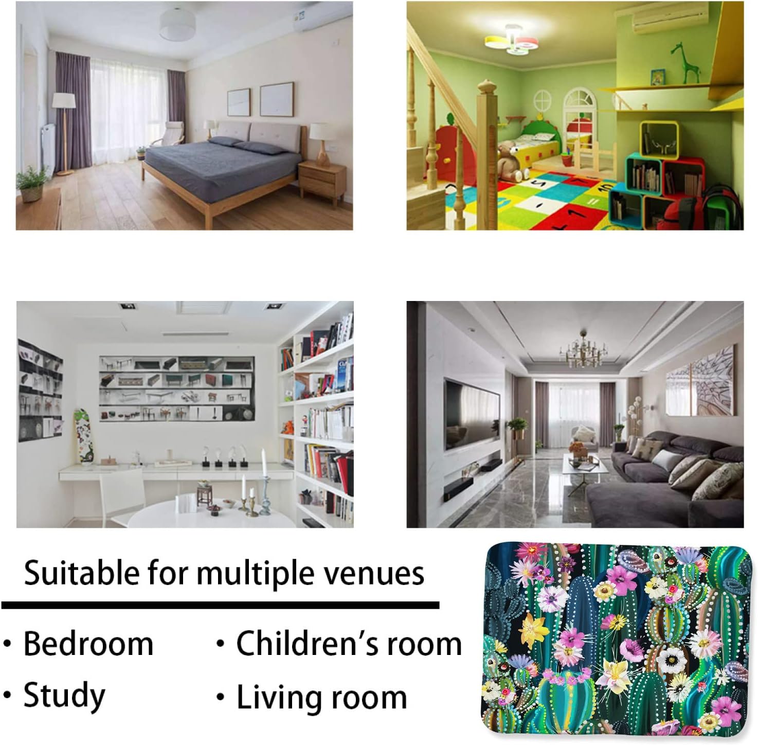 Tapete de esponja lavable para niñas, niños, dormitorio, sala de estar, acuarela, cactus, flores, plantas tropicales, suculentas, antideslizante,
